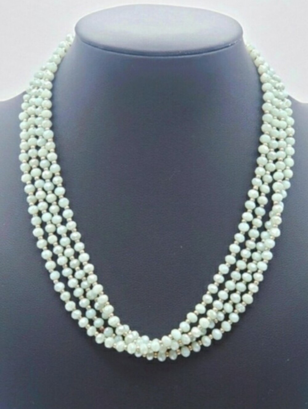 Beautiful Glass Sage Green Faceted Necklace
